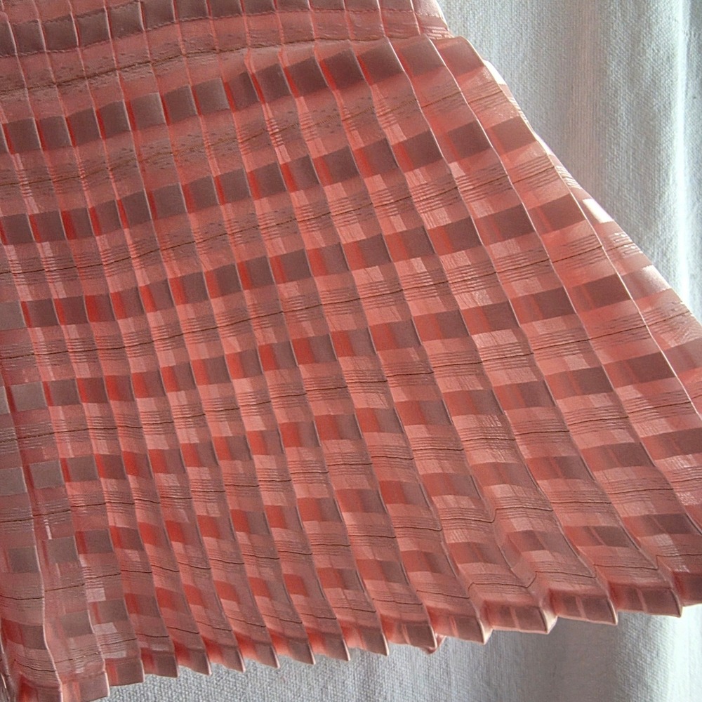 Vintage Petite Illustrations Peach Pink Shiny Satin Blouse 8P Pleats Fitted - Picture 9 of 11